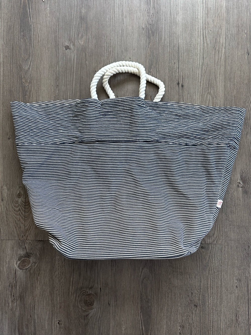 Navy White Striped Beach Tote Bag  Oversized Summer Coastal Buji Baja